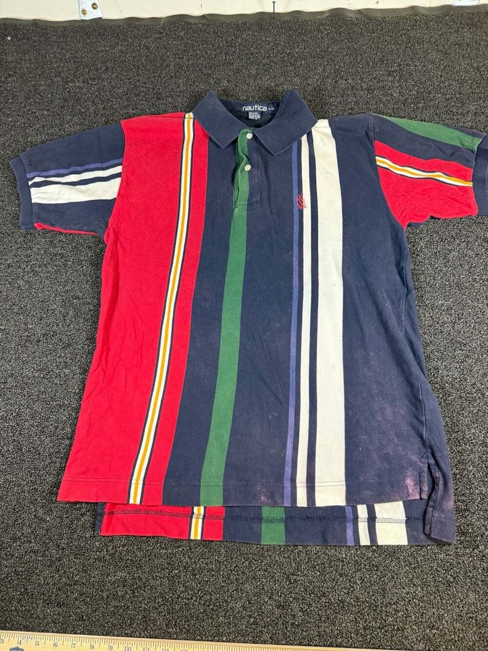 Vintage Nautica Piece Colorblock Vertical Stripe Polo Shirt Size Large